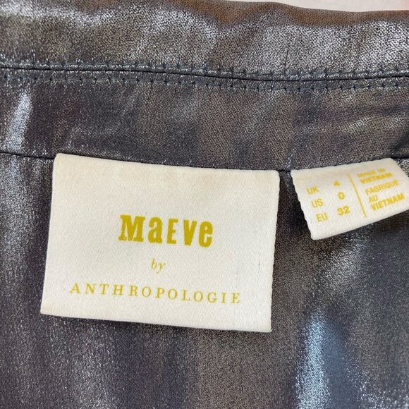Anthropologie Maeve Slinky Silver Metallic Trench Coat Style Jacket Sz. 0 - Picture 6 of 8